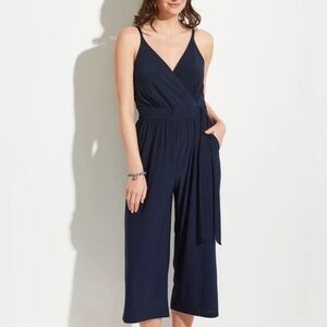 Small Gilli Navy Blue Jumpsuit Pockets V-Neck Side Tie Vacation Night Out